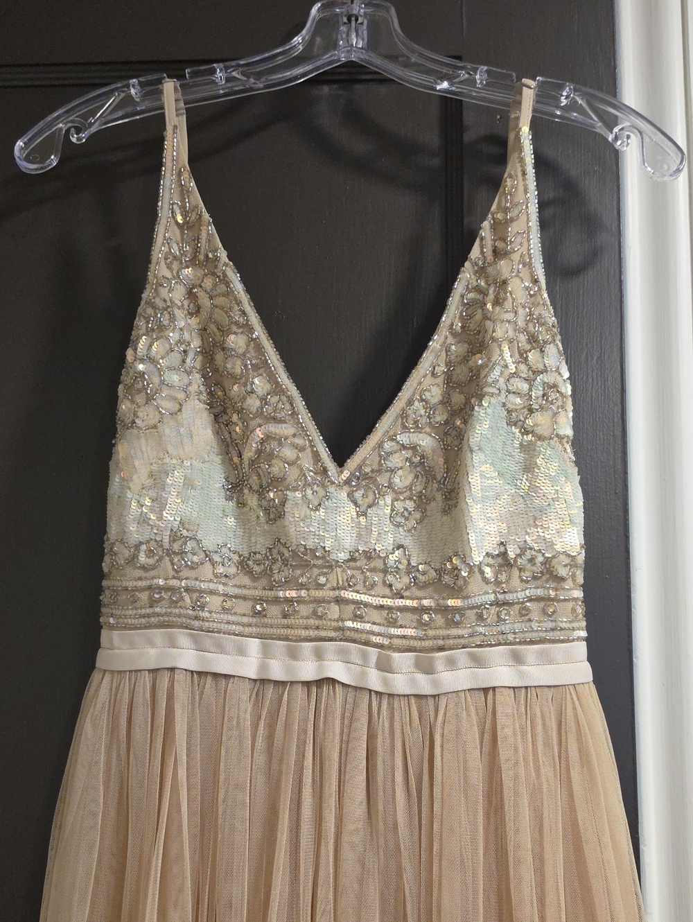 Needle & Thread Champagne Sequin A-Line Prom Dress